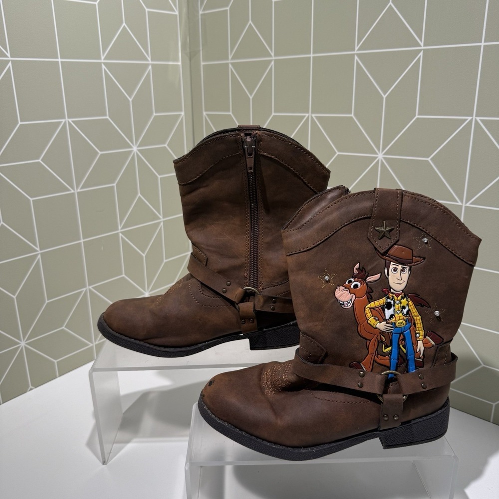 Disney Toy Story Woody Forky Brown Zip Cowboy‎ Boots Youth Size 12